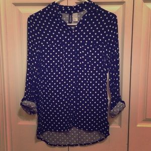 Navy & White Polka Dot Button-Up